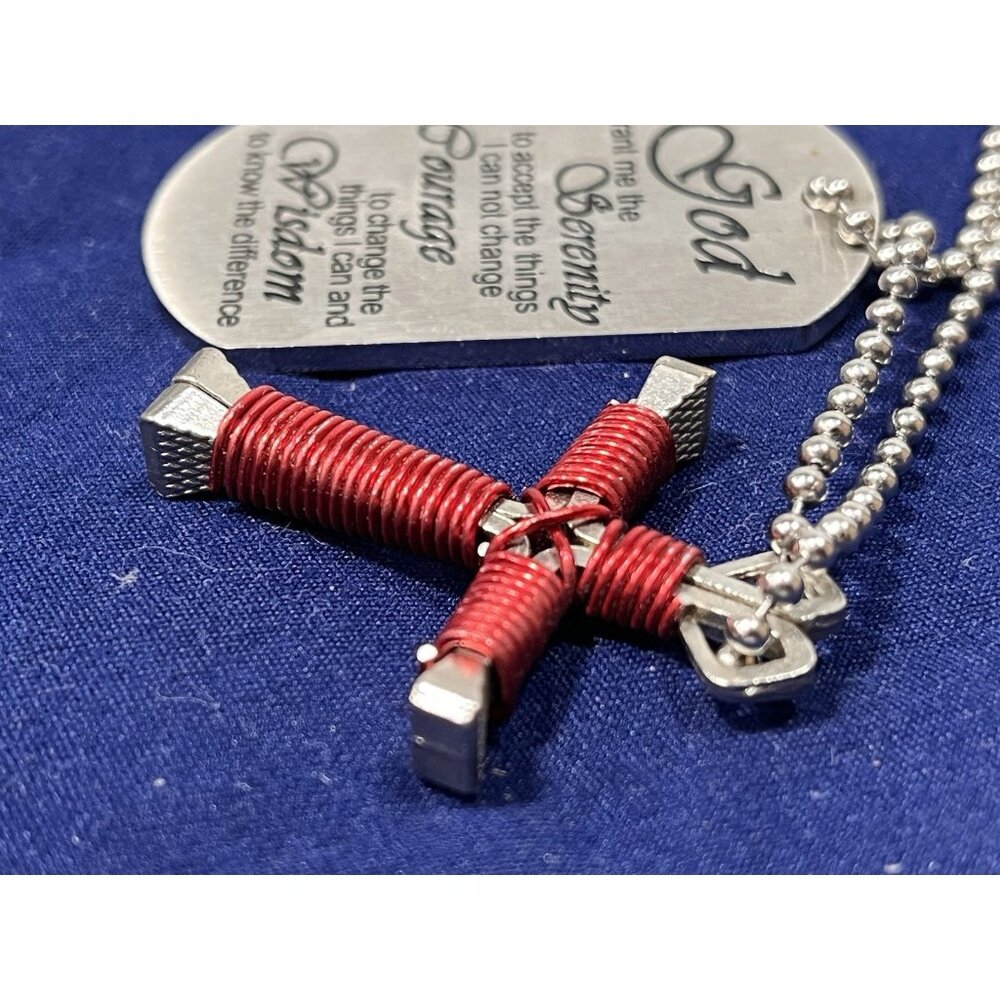 Serenity Prayer Dog Tag & Nail Cross Necklace Christian Faith Gift - Picture 7 of 8